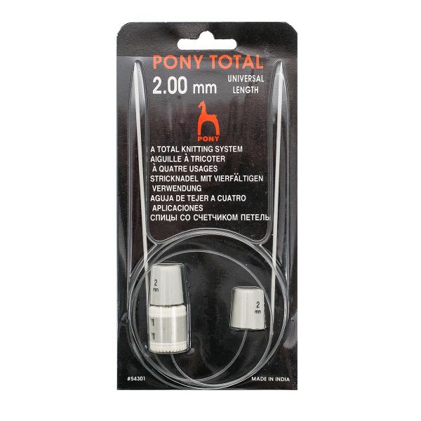 Спицы прямые гибкие со счетчиком петель Pony ⌀2,0 мм, 49 см, алюминий, 2 шт