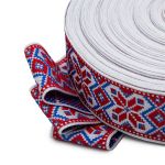 Лента (тесьма) жаккардовая 32.0 мм / 25±1 метров, рис.9624, (2 белый/красный/синий) С1853Г17