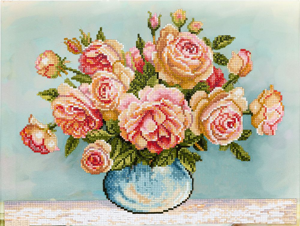 Кристальная (алмазная) мозаика Фрея ALPD-006, на подрамнике, Розы, 40х30 см