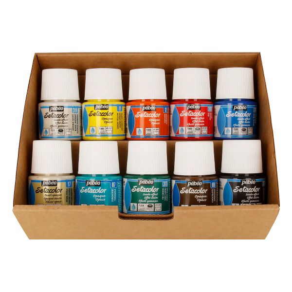 Набор красок Pebeo Setacolor Opaque Коллекция для темных и светлых тканей с аксессуарами 10 цв. 45 мл 758482 2