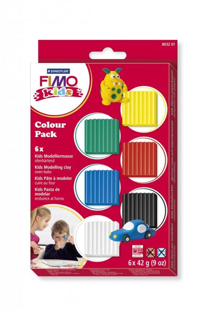 Комплект материалов Fimo Kids &quot;Базовый&quot;, состоящий из 6-ти блоков по 42 гр, 8032 01
