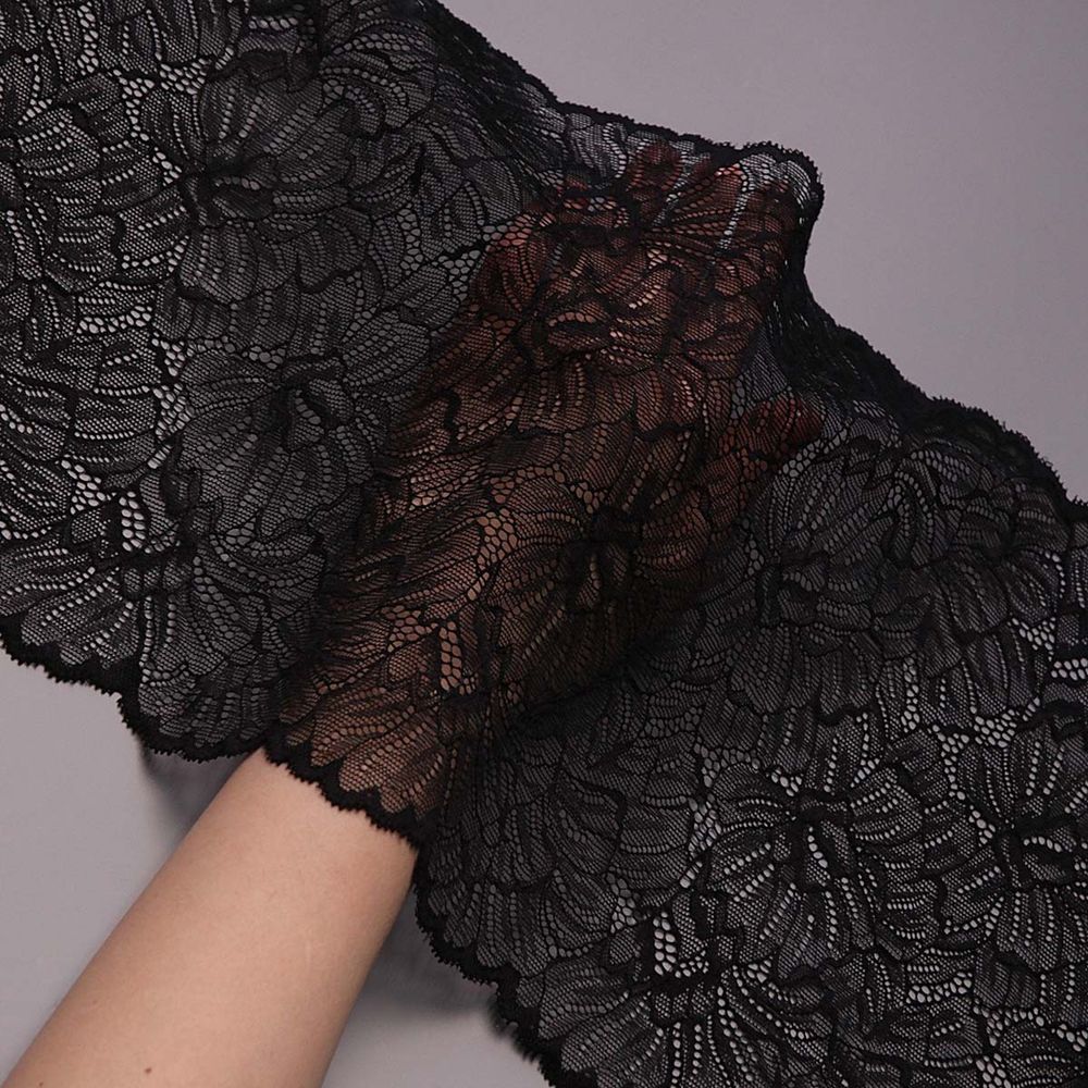 Кружево бельевое эластичное 240 мм / 13.72 м, цв. C580 черный