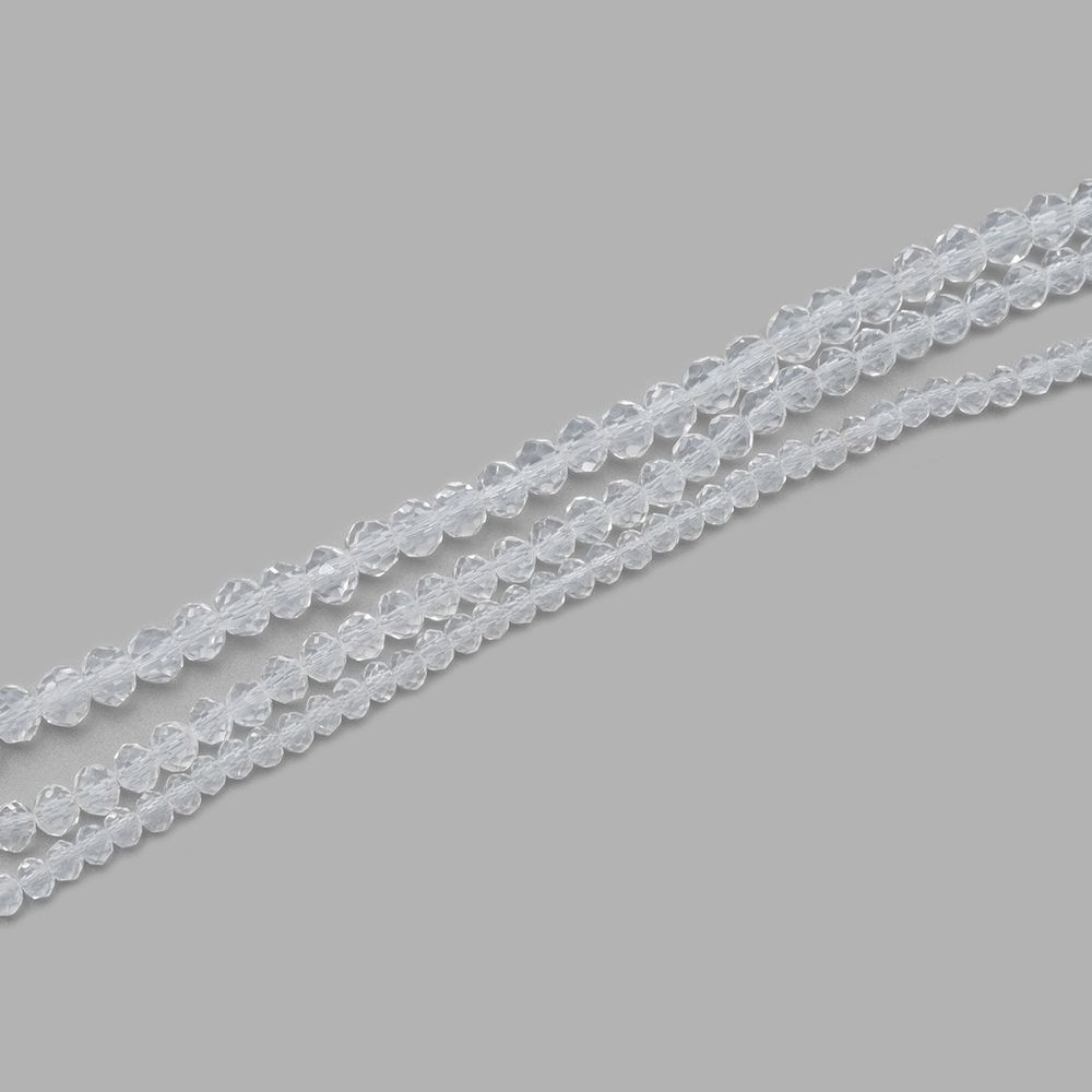Бусины стекло ⌀2 мм, 3 мм, 4 мм, граненые, рондели, 3 нити по 38±1 см, микс, Astra&Craft, 1 прозрачный