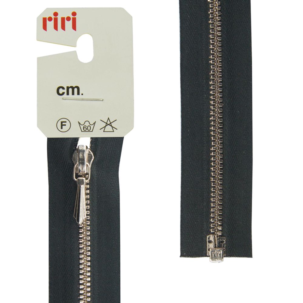 Молния металлическая RIRI Т3 (3 мм) Ni, слайд.Tropf, 1 зам., разъем., 60 см, цв. тесьмы 2110, черный, упак. 5 шт