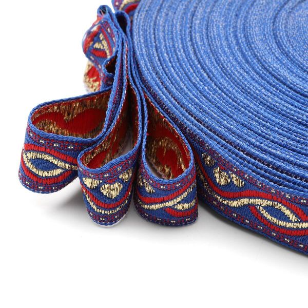 Лента (тесьма) жаккардовая 18.0 мм / 25±1 метров, с метанитом, рис. 9366, С1856Г17 синий/красный