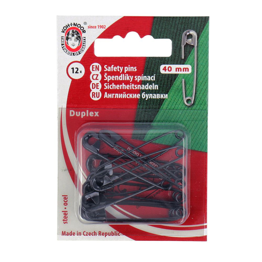 Булавки английские 40 мм, 12 шт, черный, KOH-I-NOOR 55 (5110 №2)