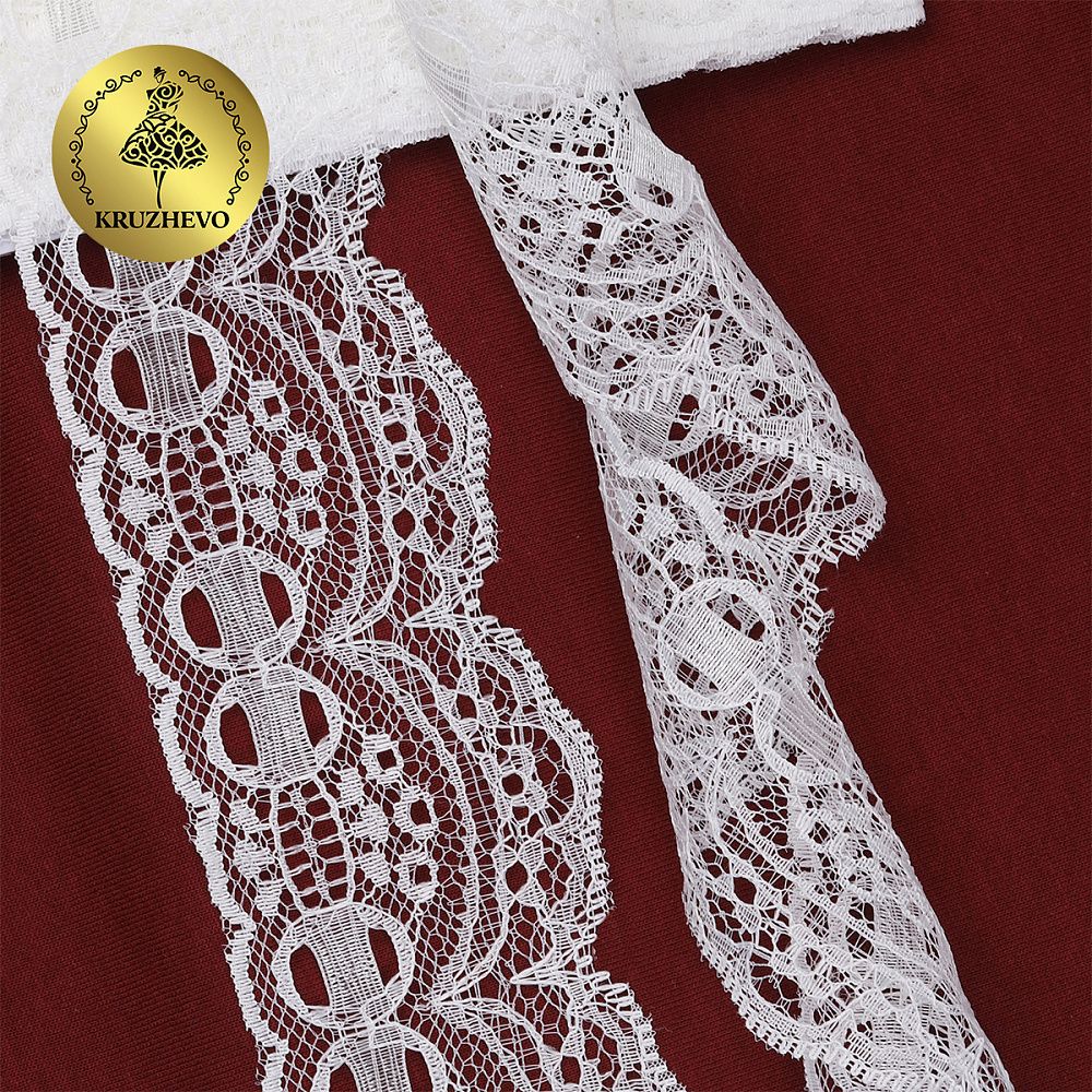 Кружево отделочное в стиле "трикотаж" 50 мм, диз. 928, цв.02 молочный, уп. 9.14 м