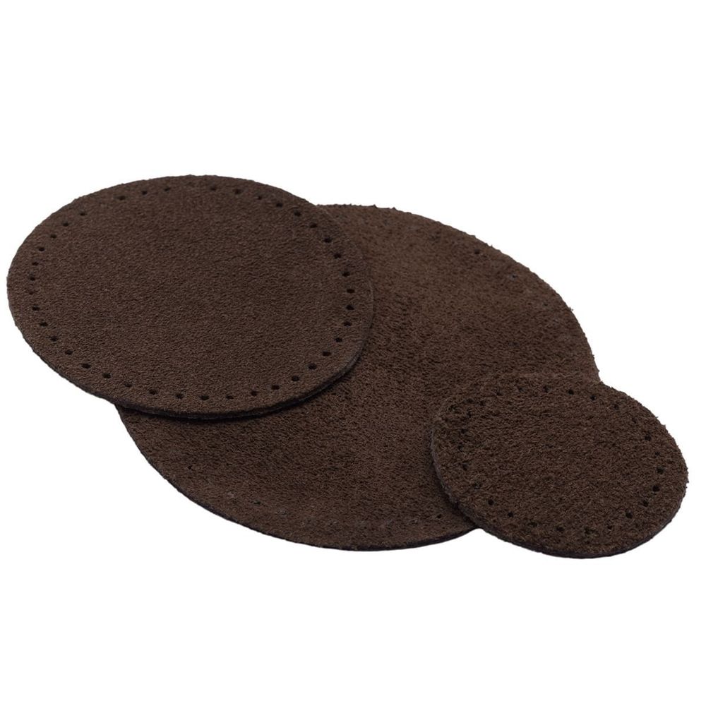 Набор заплаток пришивных из замши, круг ⌀4см, 6см и 8см, с перфорацией, 3 шт, 100% кожа (21 темно-коричневый), 59401