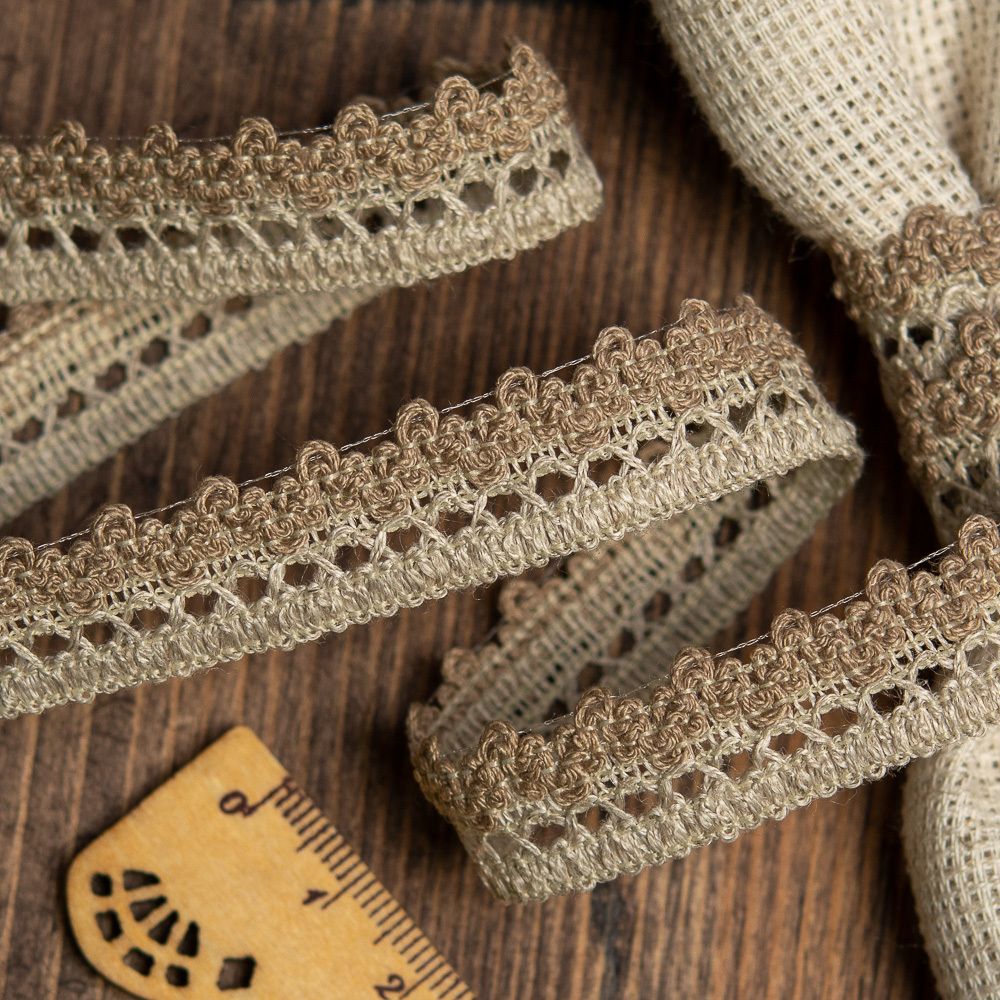 Кружево вязаное (тесьма) 17 мм диз. 954, цв.071 льняной, уп. 25 м, Kruzhevo