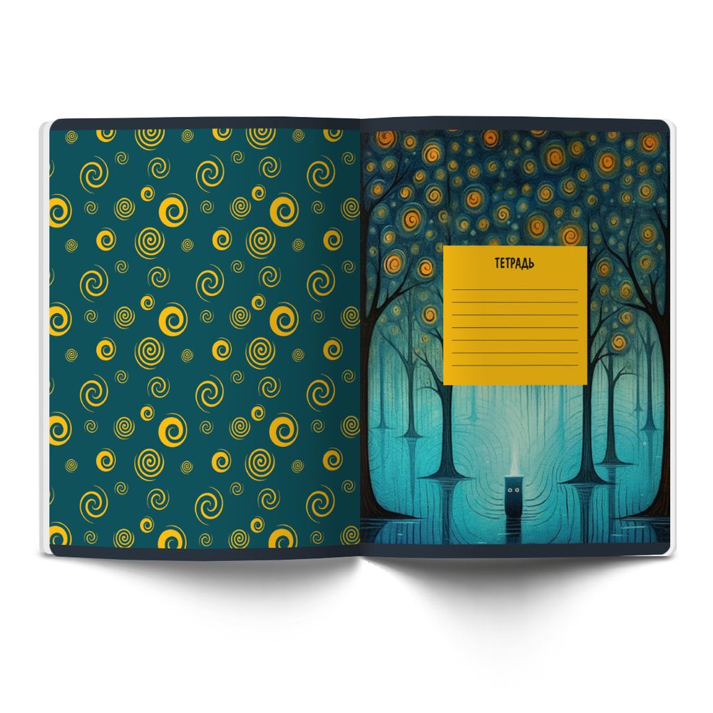 Тетрадь ученическая общая, матовый сплошной лак+запечат.форзац+титул лист A5+ 48 л. на скобе 65 г/м², белизна 100 %, 10 шт, клетка, 01122 Загадочные коты, Светоч Т76