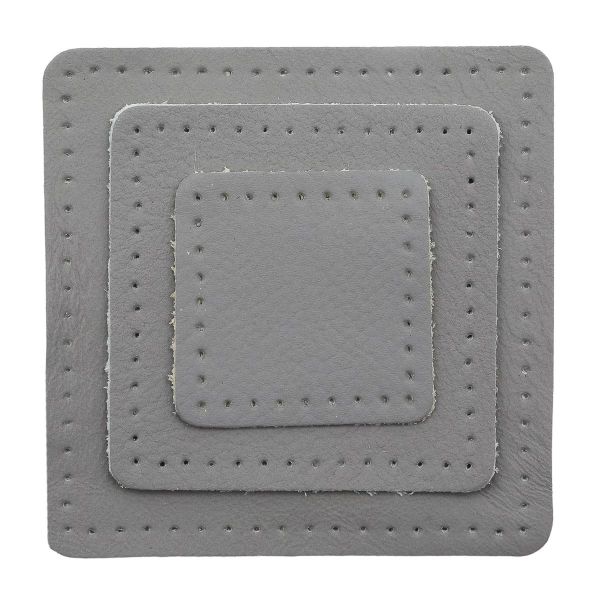 Набор заплаток пришивных из кожи, квадрат 4см, 6см и 8см, с перфорацией, 3 шт, 100% кожа (07 серый), 9402