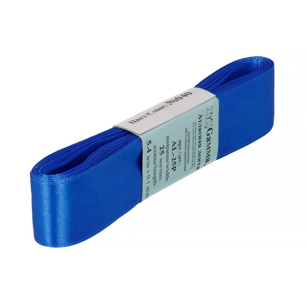 Лента атласная 1-сторонняя 25.0 мм / 5 шт по 5.4 метра, №040 синий, Gamma AL-25P Лента атласная 1-сторонняя 25.0 мм / 5 шт по 5.4 метра, №040 синий, Gamma AL-25P
