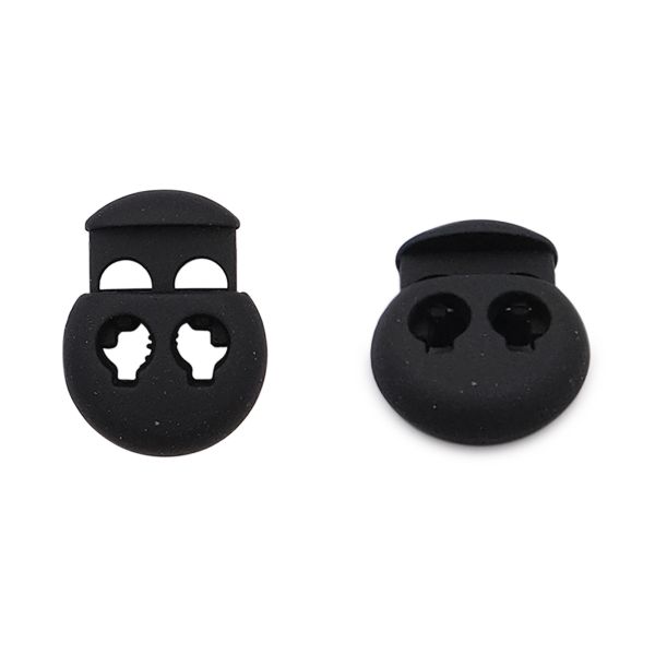 Фиксатор (зажим) для шнура металл 2 отв., 20.5х15.6 мм, ⌀3.5 мм, металл, P.Black (черная резина), MFR12, 10 шт