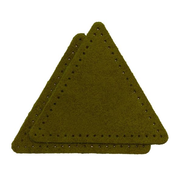 Заплатки пришивные из замши, треугольник равносторонний 8см с перфорацией, 2 шт, 100% кожа, 33 хаки, 59126