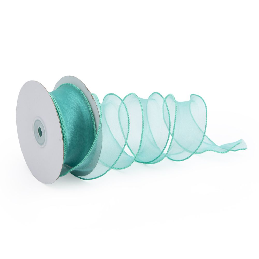 Лента декоративная с волнистым краем 38.0 мм / 18.29±1 метров, 100% органза, (19 мятный)