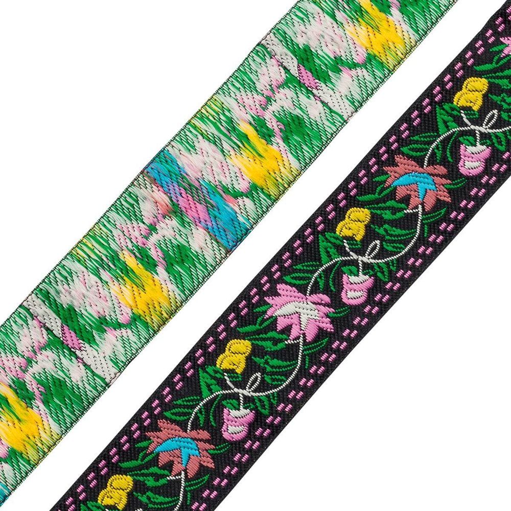 Лента (тесьма) жаккардовая 33.0 мм / 7 метров, розовые цветы, 11820