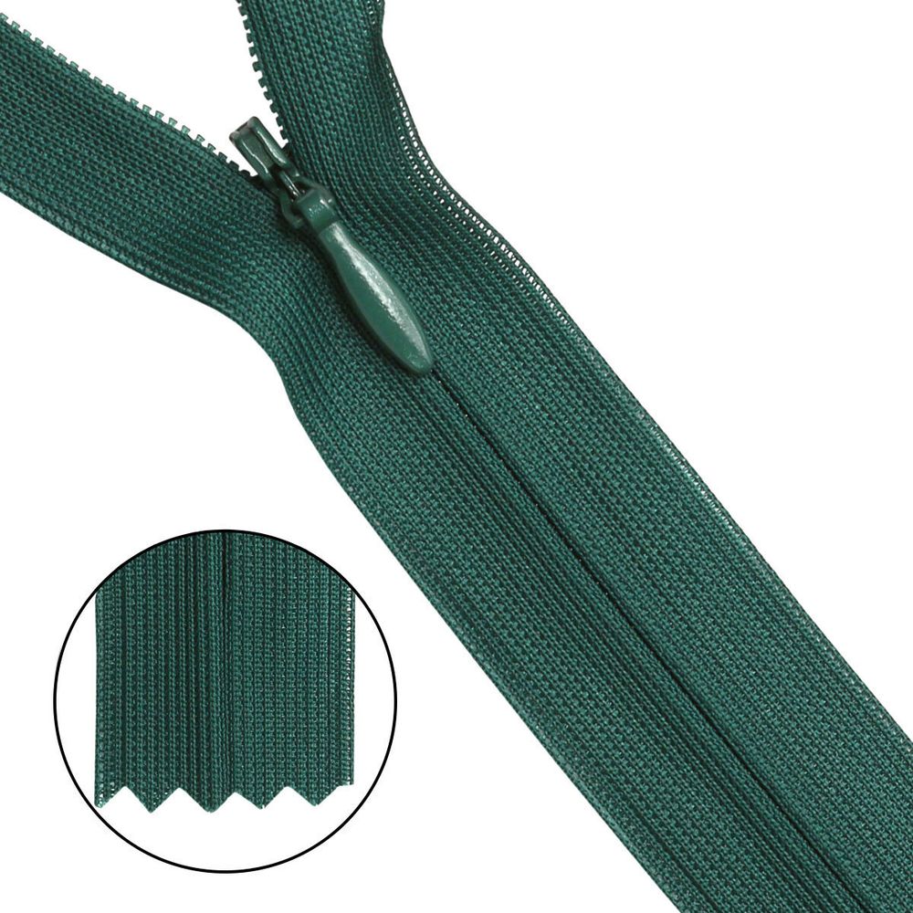 Молния потайная (скрытая) Т3 (3 мм) 1 зам., н/раз., 20 см, зеленый, 31212 / 20, 10 шт