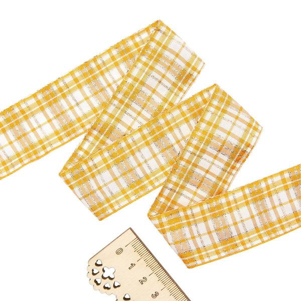 Лента Шотландка с люрексом 30 / 25м (оранж/белый), С3301Г17