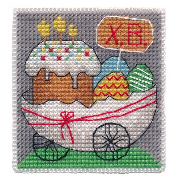 Набор для вышивания нитками Овен, Магнит. Счастливой Пасхи 7х7,5 см