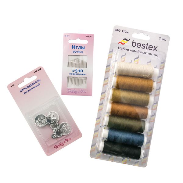Швейные нитки (набор) 30/2, повышенной прочности, ассорти, 110м, 7 штук, с иглами, Bestex