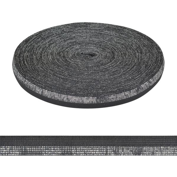 Тесьма (лента) окантовочная 18 мм / 50 метров, вязаная, 6901 цв.черный с серебром