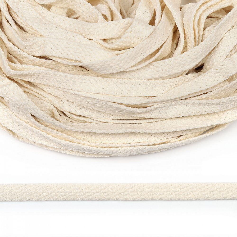Шнур плоский плетеный х/б 10.0 мм / 50 метров, турецкое плетение цв.003 молочный