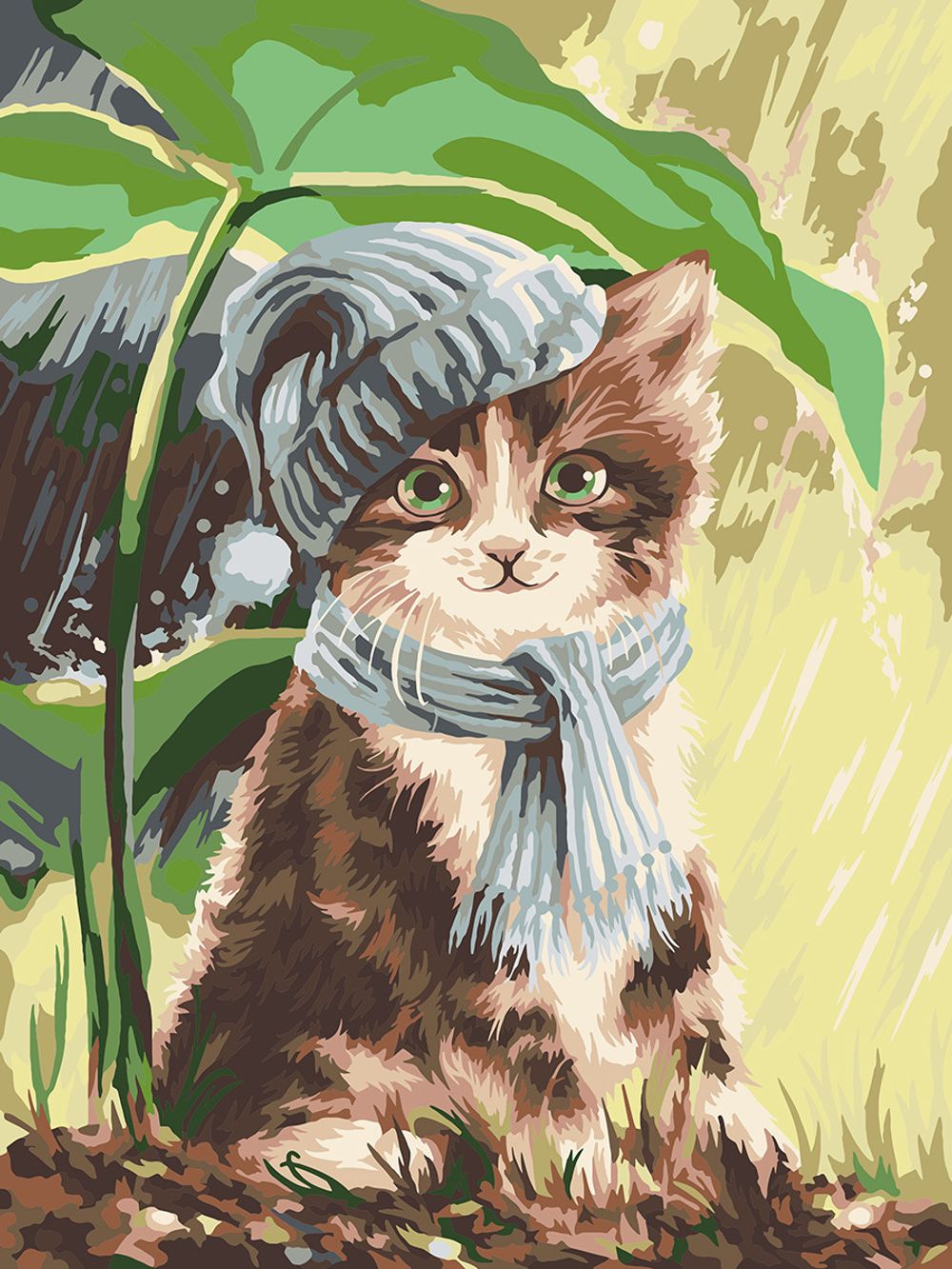 Картина по номерам Фрея, на картоне Котёнок под дождём, 40х30 см