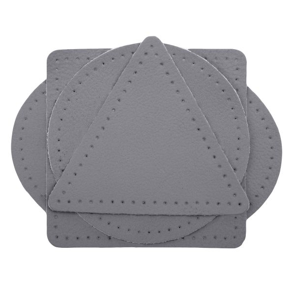 Набор заплаток пришивных из кожи, круг, квадрат, треугольник, овал 8см, с перфорацией, 4 шт (07 серый), 9743