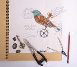 Набор для вышивания нитками Panna, Птица механическая, 28х22 см