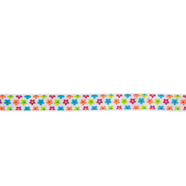 Лента атласная с рисунком 12.0 мм / 22.8 метров, F2/001 Цветы/белый, Gamma ALP-124