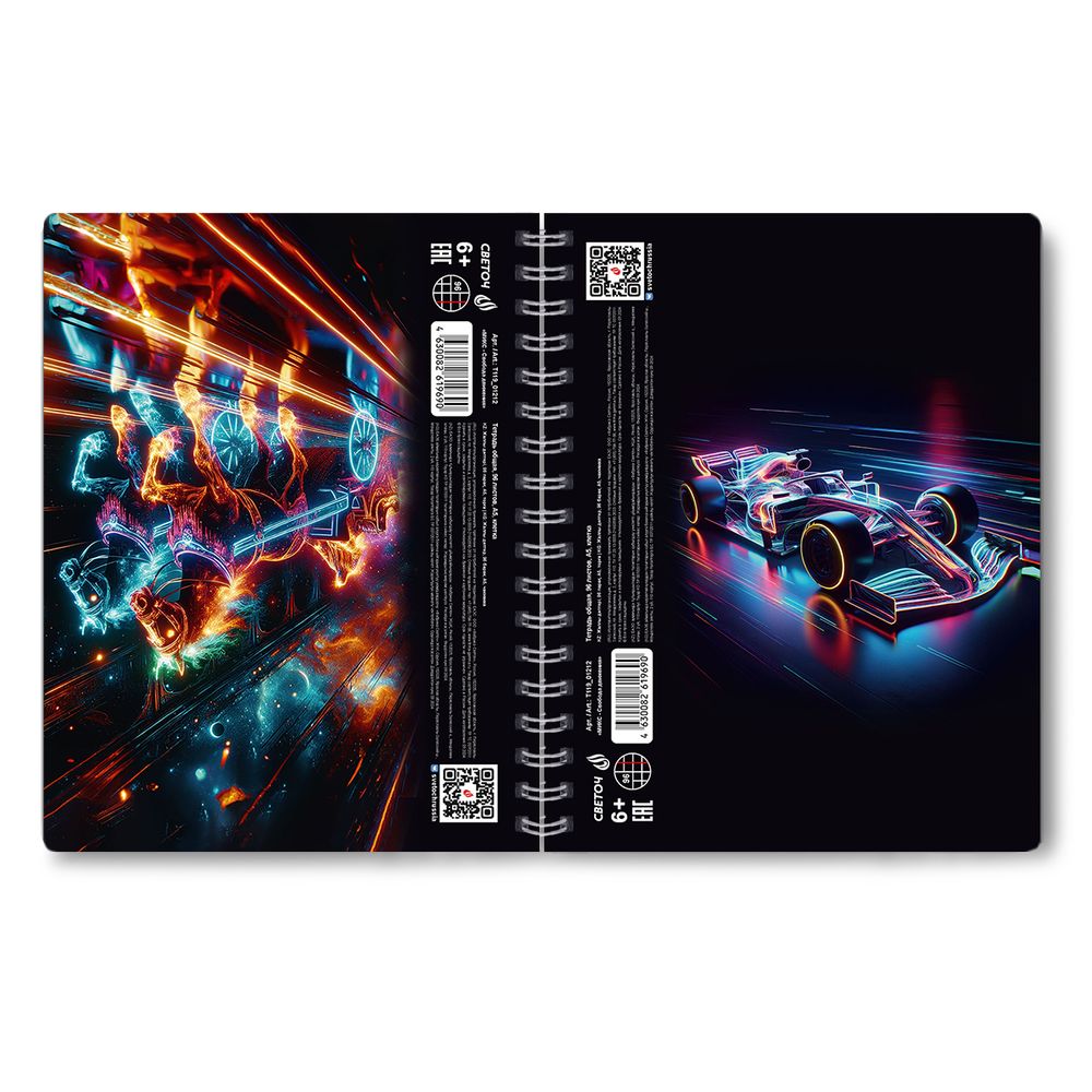 Тетрадь-перевертыш ученическая общая, A5 96 л. на гребне 65 г/м², белизна 100 %, 4 шт, клетка, 01212 МИКС - Свобода движения, Светоч Т119