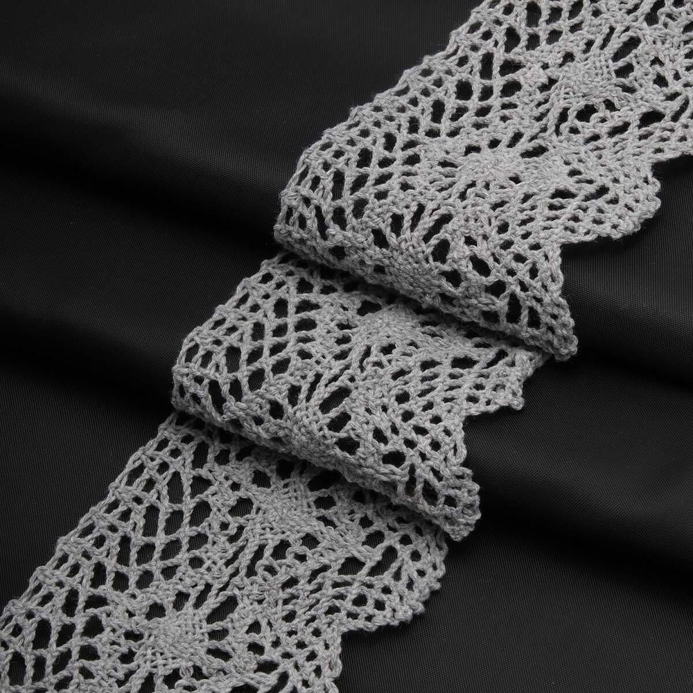 Кружево вязаное (тесьма) хлопковое 60 мм / 25 метров, рис.60.01.198 (серый) С3749Г17