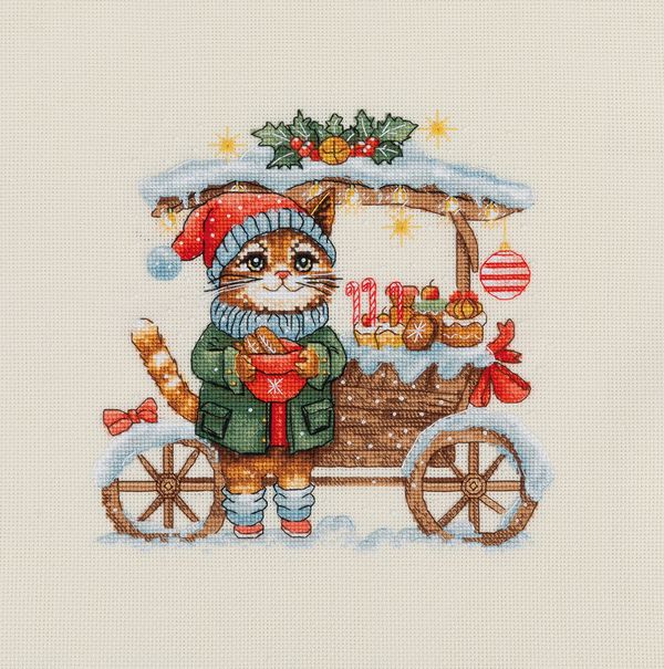 Набор для вышивания нитками Klart 8-578, Тележка со сладостями, 19.5х19 см