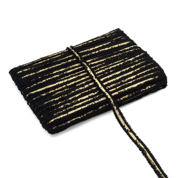 Тесьма отделочная твидовая 15 мм / 82.29 метра, с люрексом, черный/золото, 3Al284