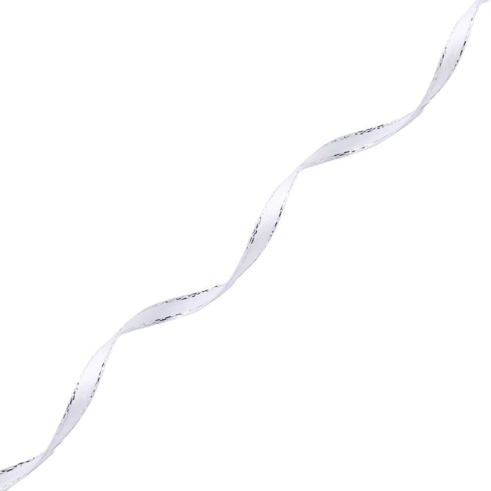 Лента атласная 1-сторонняя 6.0 мм / 22.86±1 метров, с серебряной нитью, 001 белый, Globus