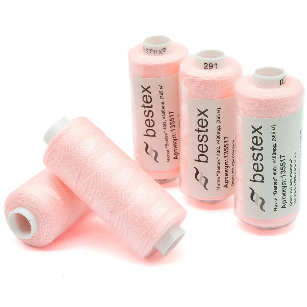 Нитки швейные бытовые Bestex 40/2, 365 м (400 ярд) / 10 кат., 291 ярко-розовый