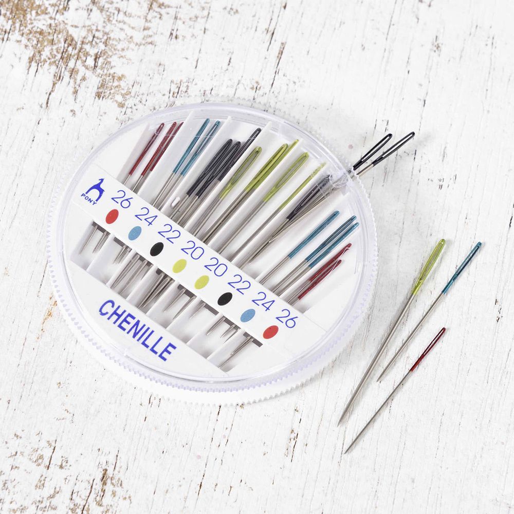 Иглы ручные для синели, глади с цветным ушком, №20-26,24 шт, в розетке, Pony