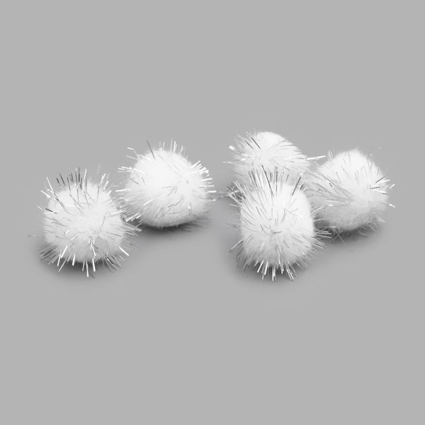 Помпоны с люрексом 25 мм, 125 шт., Астра (28 белый)