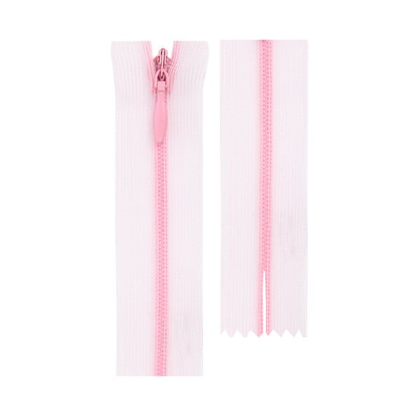 Молния спираль потайная плательная Т3 (3 мм) 1 зам., н/раз., 55 см, сетч.тесьма, 133 св.розовый, G010S Gamma, 10 шт