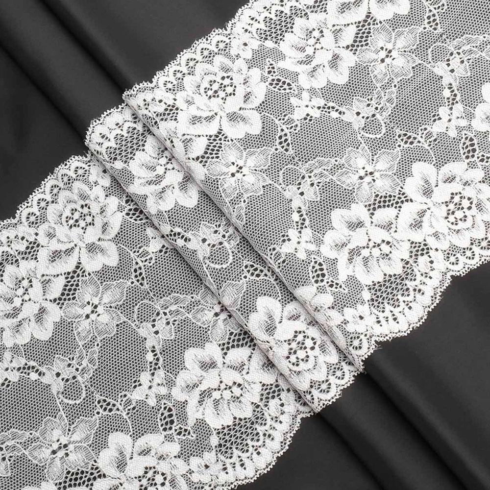 Кружево бельевое эластичное 180 мм / 3.4 метра, цвет белый