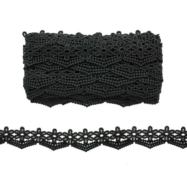 Кружево гипюр (плетёное) 40 мм / 13.72 метра, матовое, черный, 3AR326