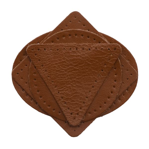 Набор заплаток пришивных из кожи, круг, квадрат, треугольник, овал 6см, с перфорацией, 4 шт (02 светло-коричневый), 9723