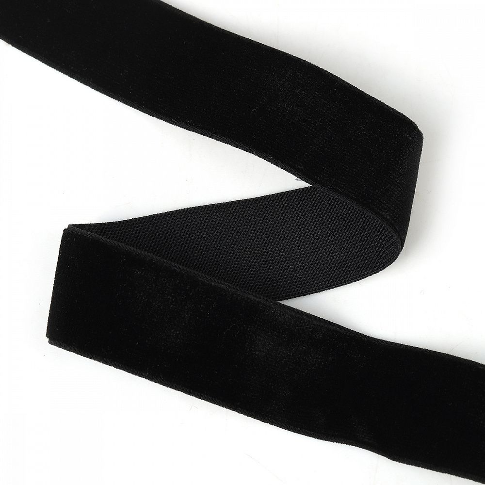 Лента бархатная (тесьма) эластичная 25.0 мм / 22.86±1 метров, арт.EL25VR03 нейлон цв.черный