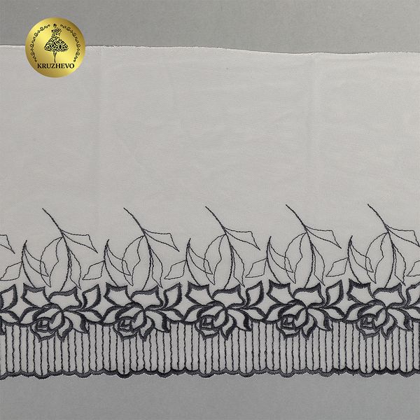 Кружево на сетке (вышитое) арт.T100 220мм цв.телесный+черный, левая уп.4,3м, Kruzhevo