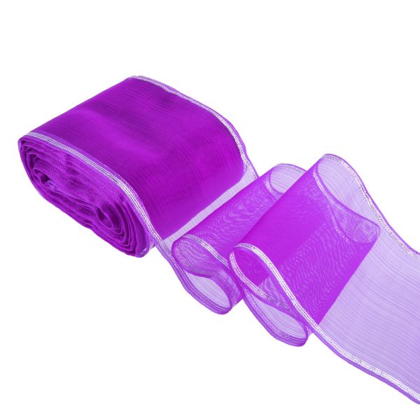 Лента капроновая для бантов 75 мм, / 25 метров, с метал. кромкой, фиолетовый/ под серебро, Gamma С 3502 с метал. кромкой