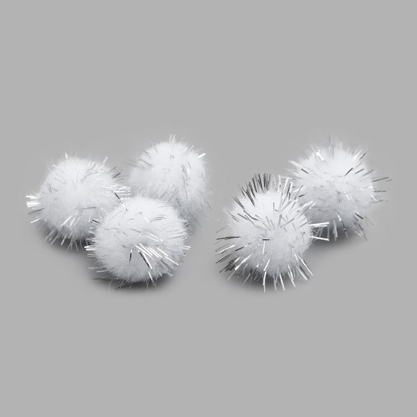 Помпоны с люрексом ⌀18мм, 25 штук, Astra&Craft (28 белый), 5 упак