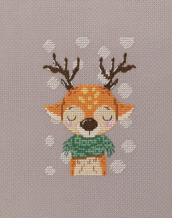 Набор для вышивания нитками Klart 8-562, Олень в шарфике, 11.5х11.5 см