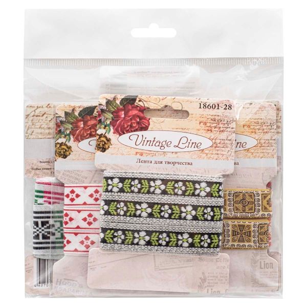 Набор лент декоративных Ромбики и цветочки, 5 шт, Vintage Line