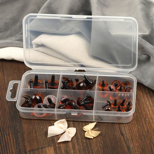 Набор глаз в органайзере винтовые пластик с лучиками коричневые d11-22мм 46 шт №7