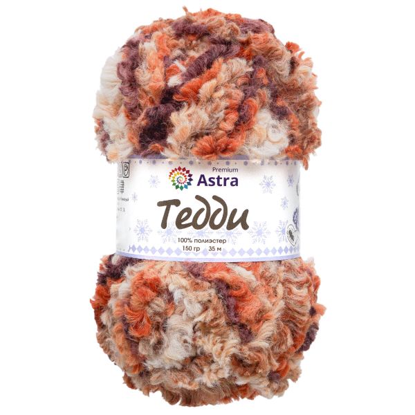 Пряжа Astra Premium (Астра Премиум) Тедди букле / уп.1 мот. по 150 г, 35 м, 11 оранжево-бежевый принт